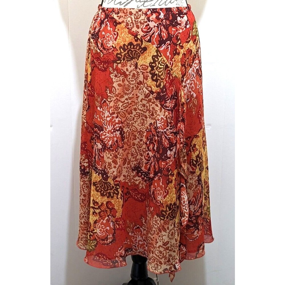Coldwater Creek Floral Skirt with Ruffle - Red and Yellow, size small